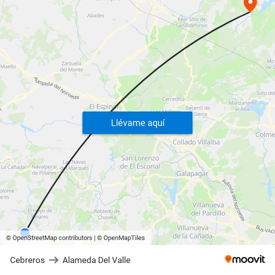 Cebreros to Alameda Del Valle map