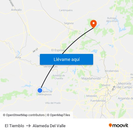 El Tiemblo to Alameda Del Valle map