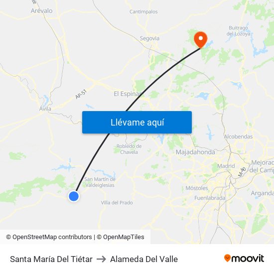 Santa María Del Tiétar to Alameda Del Valle map