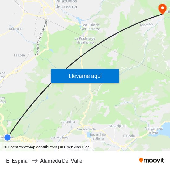 El Espinar to Alameda Del Valle map