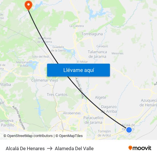 Alcalá De Henares to Alameda Del Valle map