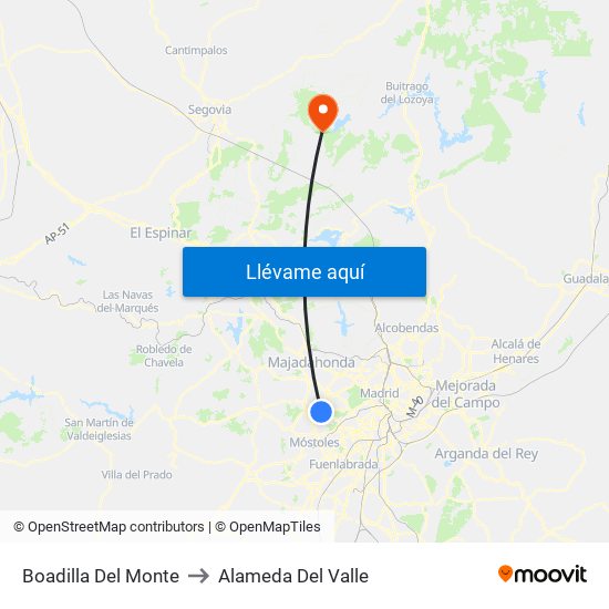 Boadilla Del Monte to Alameda Del Valle map