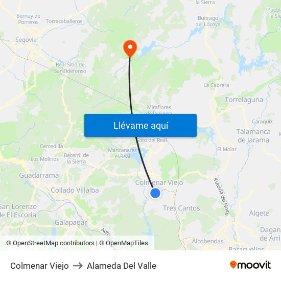Colmenar Viejo to Alameda Del Valle map