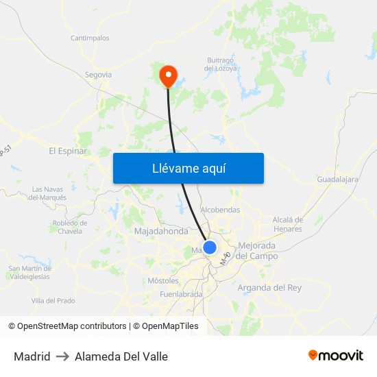 Madrid to Alameda Del Valle map