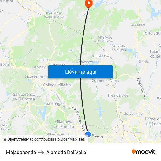Majadahonda to Alameda Del Valle map