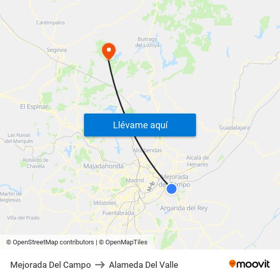 Mejorada Del Campo to Alameda Del Valle map