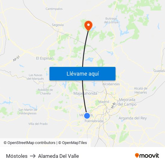 Móstoles to Alameda Del Valle map