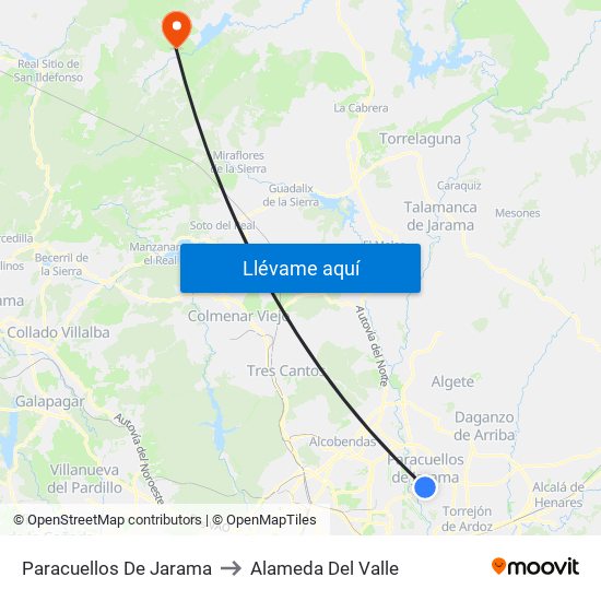 Paracuellos De Jarama to Alameda Del Valle map