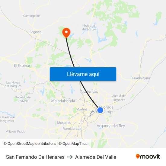 San Fernando De Henares to Alameda Del Valle map