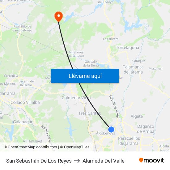 San Sebastián De Los Reyes to Alameda Del Valle map