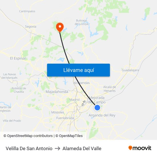 Velilla De San Antonio to Alameda Del Valle map