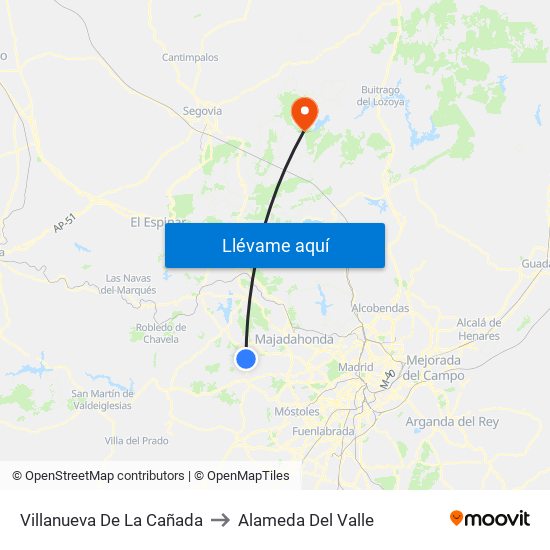 Villanueva De La Cañada to Alameda Del Valle map