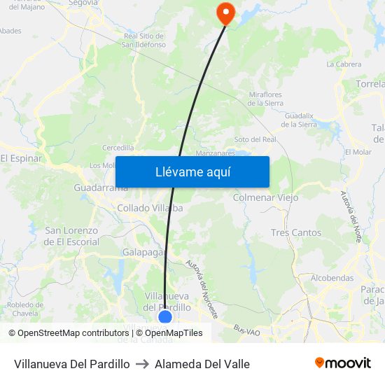 Villanueva Del Pardillo to Alameda Del Valle map