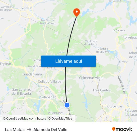 Las Matas to Alameda Del Valle map