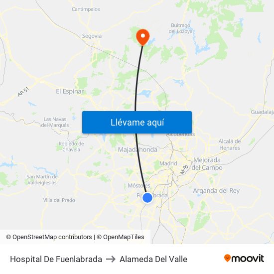 Hospital De Fuenlabrada to Alameda Del Valle map