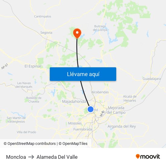 Moncloa to Alameda Del Valle map