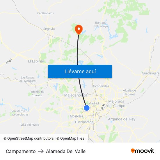 Campamento to Alameda Del Valle map