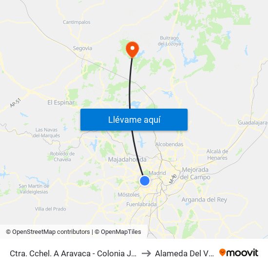 Ctra. Cchel. A Aravaca - Colonia Jardín to Alameda Del Valle map