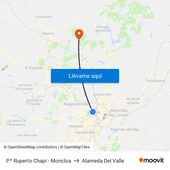 P.º Ruperto Chapí - Moncloa to Alameda Del Valle map