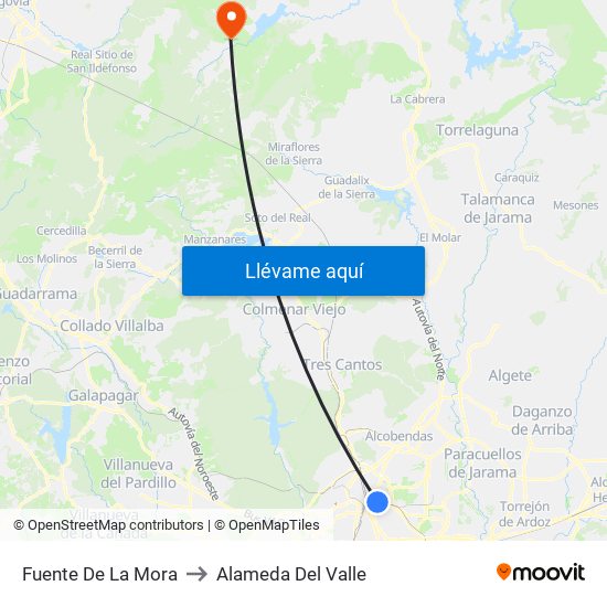 Fuente De La Mora to Alameda Del Valle map
