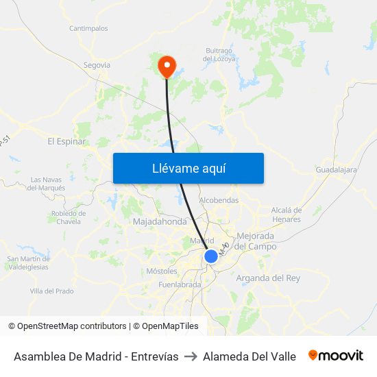 Asamblea De Madrid - Entrevías to Alameda Del Valle map