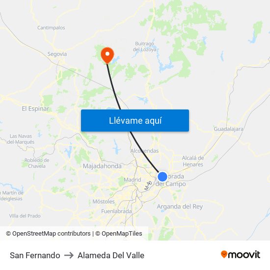 San Fernando to Alameda Del Valle map