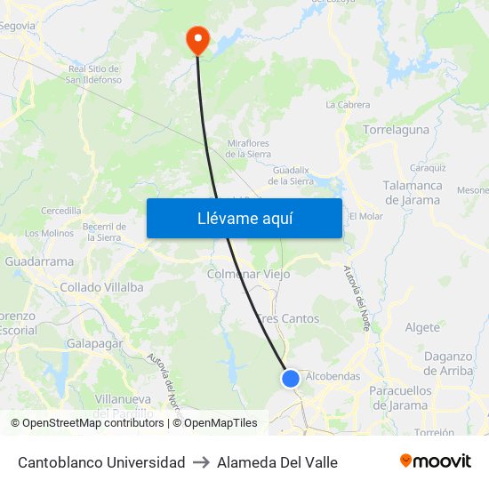 Cantoblanco Universidad to Alameda Del Valle map