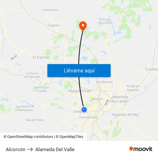 Alcorcón to Alameda Del Valle map