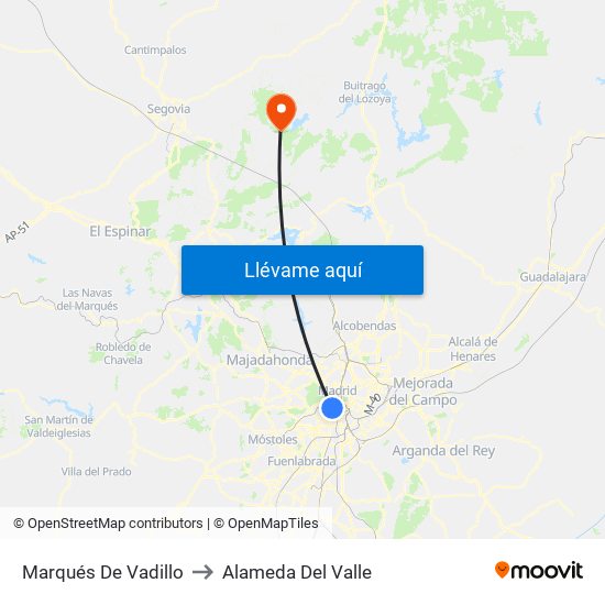 Marqués De Vadillo to Alameda Del Valle map