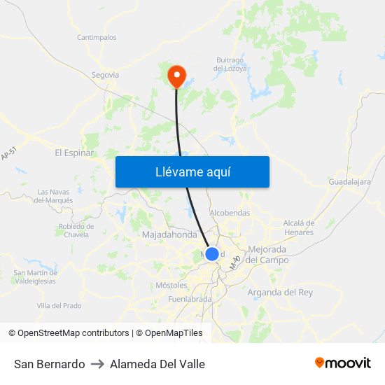 San Bernardo to Alameda Del Valle map