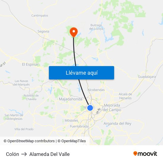 Colón to Alameda Del Valle map