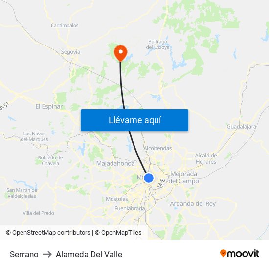 Serrano to Alameda Del Valle map