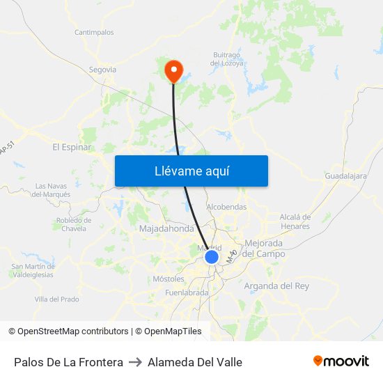 Palos De La Frontera to Alameda Del Valle map