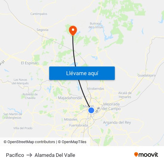 Pacífico to Alameda Del Valle map
