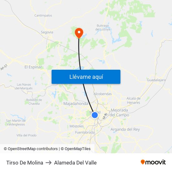 Tirso De Molina to Alameda Del Valle map