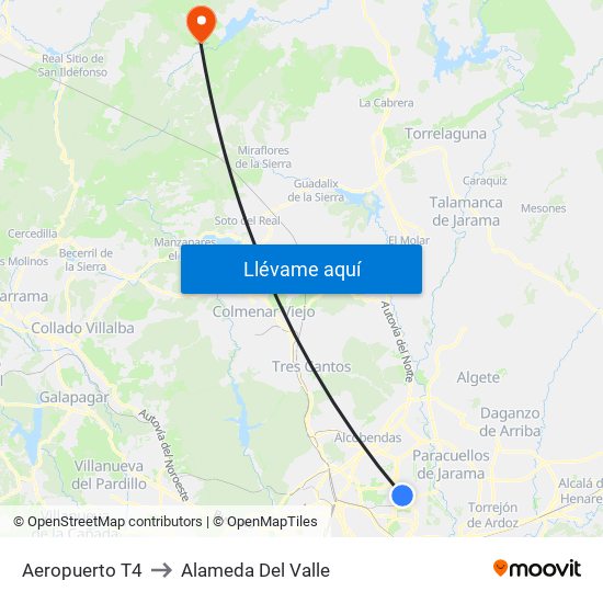 Aeropuerto T4 to Alameda Del Valle map