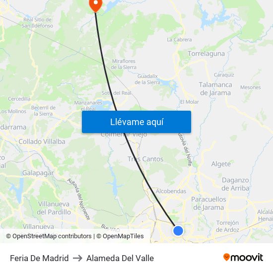 Feria De Madrid to Alameda Del Valle map