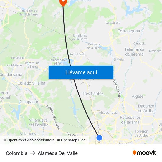 Colombia to Alameda Del Valle map