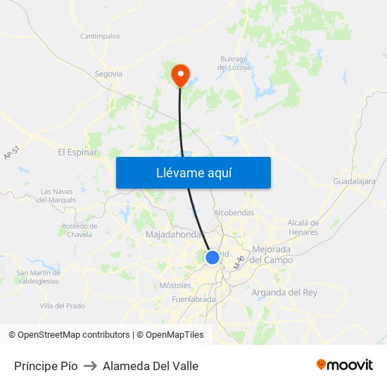 Príncipe Pío to Alameda Del Valle map