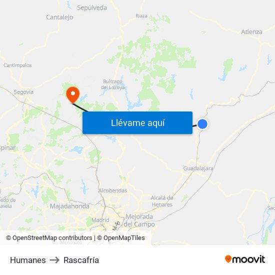Humanes to Rascafría map