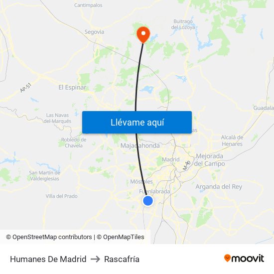 Humanes De Madrid to Rascafría map