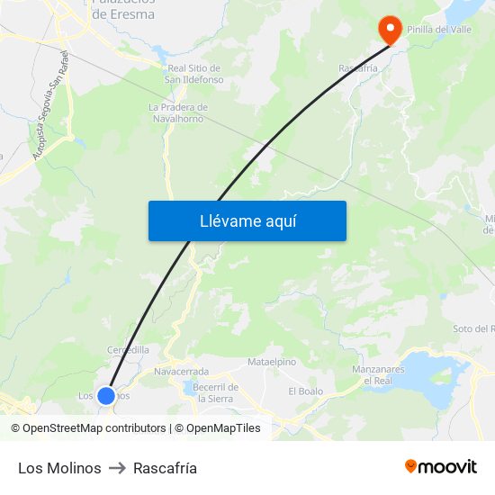 Los Molinos to Rascafría map