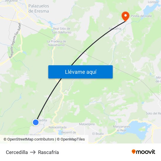 Cercedilla to Rascafría map