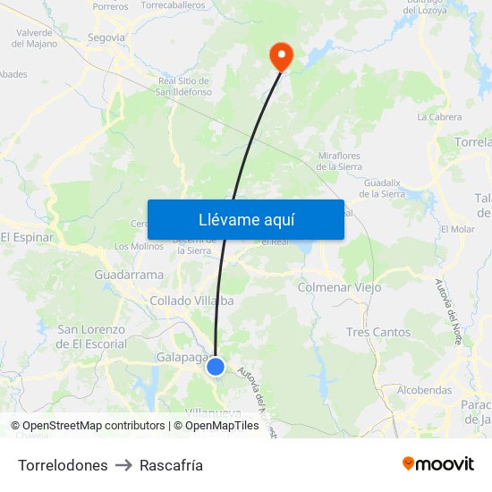 Torrelodones to Rascafría map