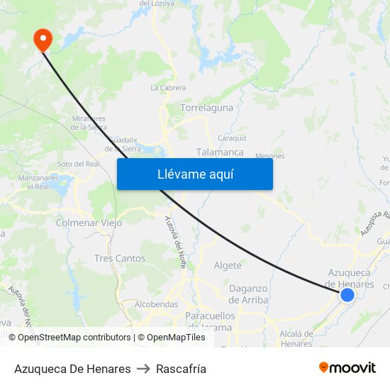 Azuqueca De Henares to Rascafría map