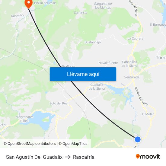 San Agustín Del Guadalix to Rascafría map