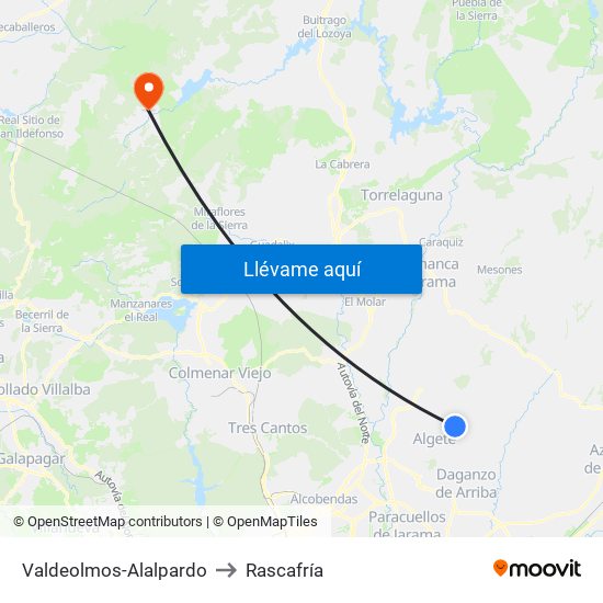 Valdeolmos-Alalpardo to Rascafría map