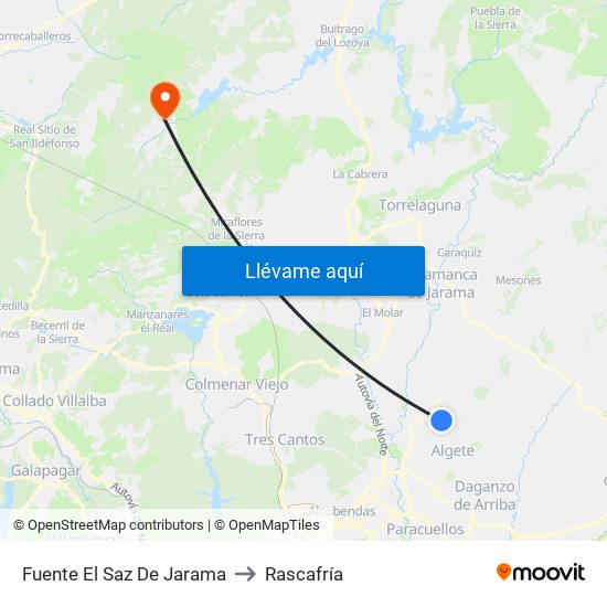 Fuente El Saz De Jarama to Rascafría map