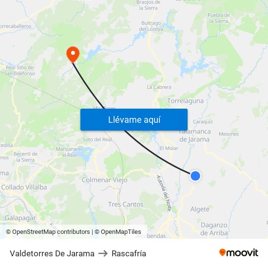 Valdetorres De Jarama to Rascafría map