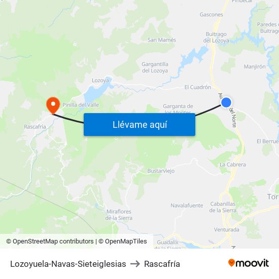Lozoyuela-Navas-Sieteiglesias to Rascafría map